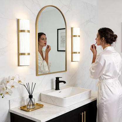 Modern Bathroom Wall sconces Set of 2 – 16 Inch Bathroom Wall Light Fixture, LED Gold Wall Sconce with Artisanal White Frosted Glass, 4000K Warm Lighting for Hallway Bedroom Living Room