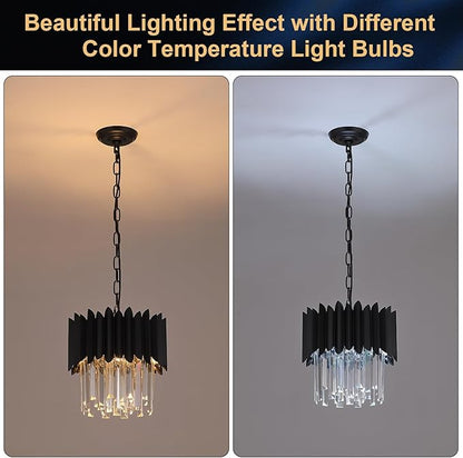 A AXILIXI Black Crystal Chandelier Small K9 Crystal Round Pendant Lights 11.8in Adjustable Modern Crystal Ceiling Pendant Light Fixture 3-Lights for Dining Room Living Room Kitchen Foyer Entryway