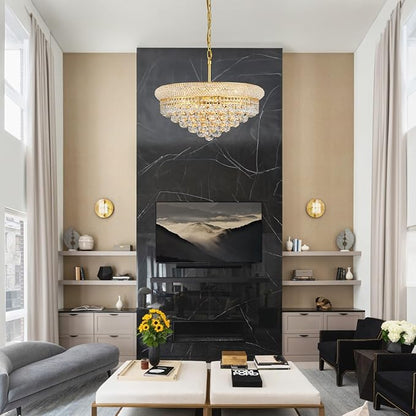 Crystal Chandeliers for Dining Room Light Fixtures Over Table, Empire Style k9 Crystal Chandelier for Bedroom, 9 Lights Gold Luxury Lighting Fixtures for Living Room Kitchen lsland Entryway D22 Inch
