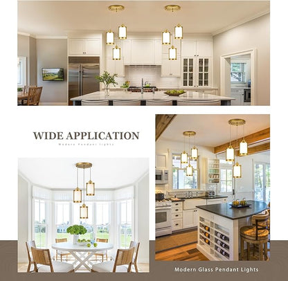 3-Light Pendant Lighting, Brushed Gold Dining Room Chandelier Light Fixture Over Table with Milk Glass, Modern Cluster Hanging Lights for Kitchen Island Sink, OS-3014-3BGW