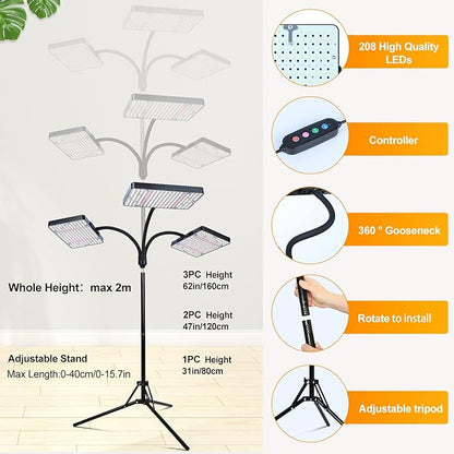 FECiDA 2026 3Head Grow Lights with Upgraded Stand, Big Coverage Grow Lights for Indoor Large Plants, Bonsai Tree, 4/8/12/16/20 Hr Timer, 75 Watt Power Draw, NO Need Adapter, 24"-76" Height Adjustable