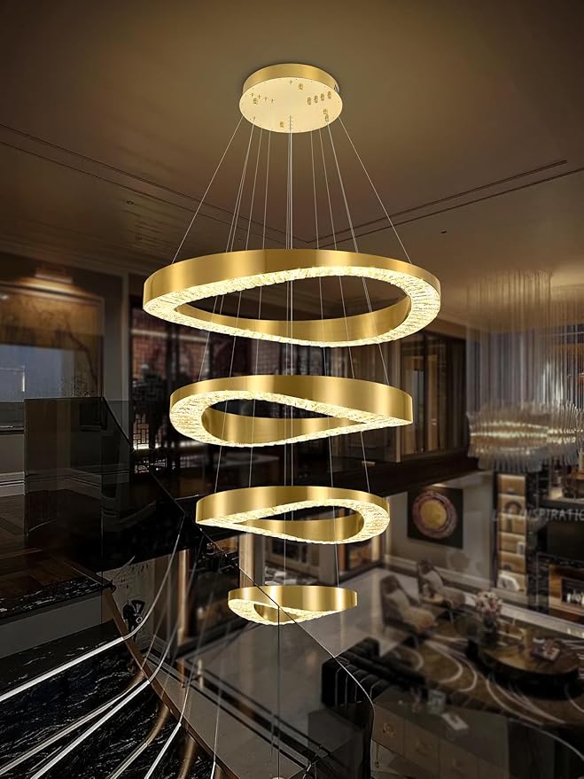 Flashing God Foyer Chandelier for High Ceilings,Modern 4 Ring Crystal Chandelier for Entryway,Hanging Lighting Fixtures for Living Room,Foyer,Staircase,Entryway