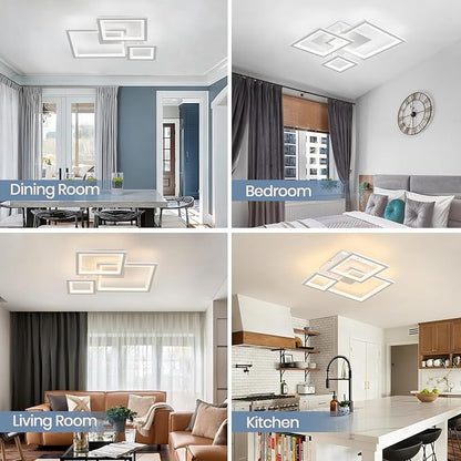 Modern White Led Ceiling Light 3-Square Design 3000K-6500K Dimmable LED Ceiling Light with Remote 33W Acrylic Ceiling Lighting Fixture for Bedroom Kitchen Dining Room Office Lamps (White)