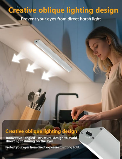 LED Under Cabinet Lighting Wireless, 2400mAh Rechargeable Cabinet Light, Battery Operated, Display Cabinet Lights, Stick on, 3-Color Shelf Lights, dimmable, with Remote Control(White, 2-Pack 12.2inch)