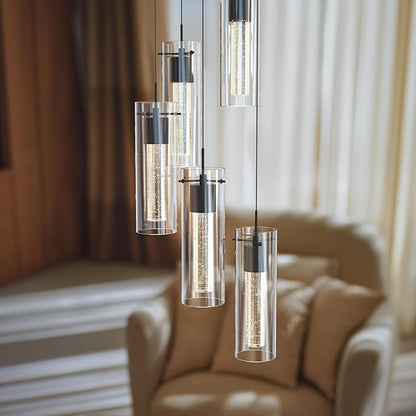 Tawson Alice 5-Light Chandelier Pendant Ceiling Light, Integrated Led and Bubble Glass, for Kitchen Island, Hallway, Entryway, Passway, Dining Room, Bedroom, Balcony Living Room (Black)
