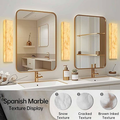 Alabaster Wall Sconces Natural Marble Bathroom Vanity Wall Light Fixture 21.7" Long Marble Wall Sconce Square Alabaster Stone Wall Mount Light Warm Light for Living Room Bedroom Hallway Stairs