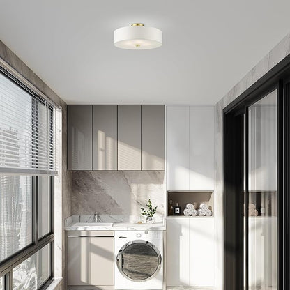Livex Lighting 51055-12 Meridian Collection 4-Light Semi Flush Mount Ceiling Light with Off-White Hardback Fabric Shade, Satin Brass