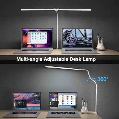 Hensam 31.5 Inch LED Desk Lamp, Double Head Desk Light with Clamp for Home Office, 5 Color Temperatures, Dimmable Task Lighting for Workbench Monitor Study, White