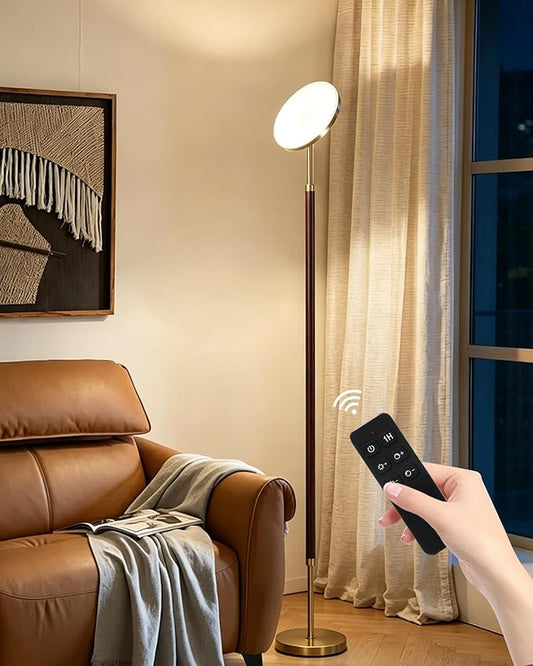 Wood Floor Lamp 30W 3000Lm Super Bright LED Wooden Floor Lamp, Remote Control 69" Tall Standing Lamp Stepless Dimming & Color Temperature Adjustable, Modern Torchiere Lamp for Bedroom, Office Walnut