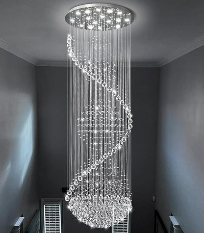 D40'' x H120'' Crystal Chandelier High Ceiling Chandeliers for Staircaes Large Raindrop Chandeliers LED Dimmable Flush Mount Light Fixtures for Foyer Hallway Entryway LED Bulbs Included Silver
