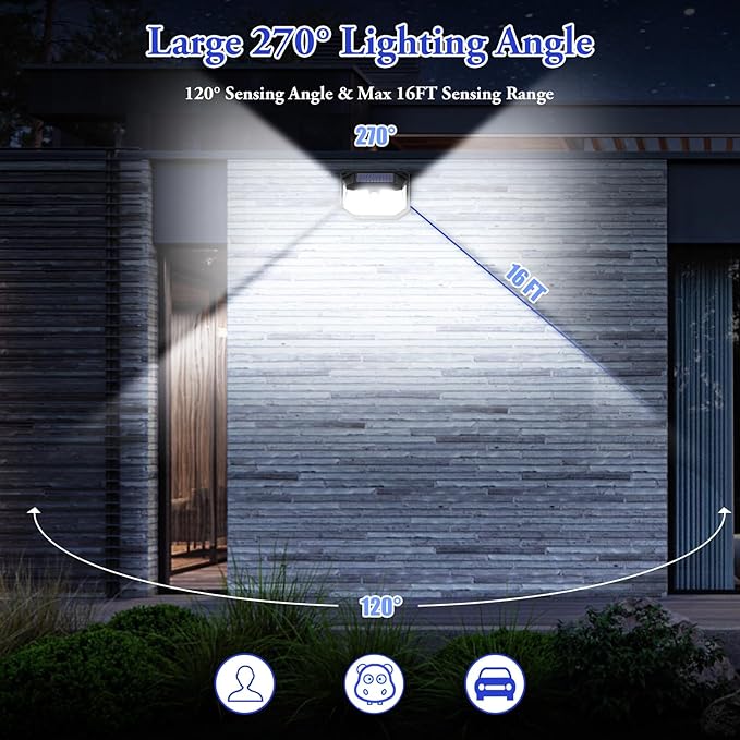 Solar Outdoor Lights, 2-Pack Super Bright 178 LEDs Motion Sensor Wall Light with 270° Wide Angle & 3 Modes, Waterproof Solar Powered Security Light for Patio Garden Garage Front Door