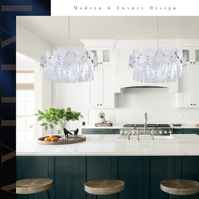 Modern Crystal Chandeliers 24" Silver Crystal Round Chandelier Luxury K9 Crystal Drum Bedroom Chandeliers Kitchen Light Fixture Adjustable Chandelier for Living Room Dining Room Foyer Bedroom