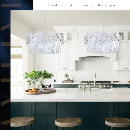 Modern Crystal Chandeliers 24" Silver Crystal Round Chandelier Luxury K9 Crystal Drum Bedroom Chandeliers Kitchen Light Fixture Adjustable Chandelier for Living Room Dining Room Foyer Bedroom