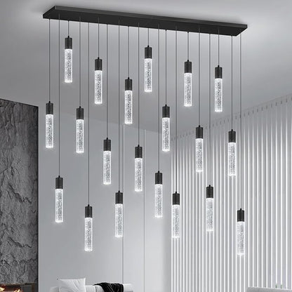 20-Lights Modern Crystal Rectangular Chandeliers LED Pendant Light for Kitchen Island High Ceiling Chandelier for Dining Room Entrance Foyer Living Room Black