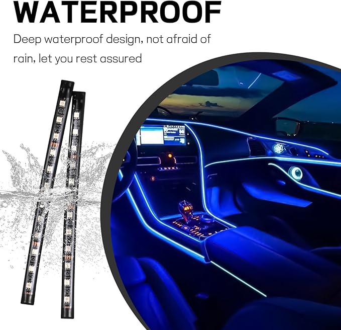 Car LED Strip Light, 12V 24 LED Interior Atmosphere Lights Under Dash Ambient Night Light, Auto Interior Decorative Lamp with Cigarette Adapter Plug, Car Accessories (Blue, Cigarette Lighter)