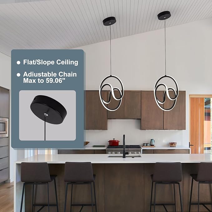 Modern Pendant Lights Fixtures, 4000K LED Black Pendant Light for Kitchen Island, Kitchen Pendant Lighting,Chandeliers for Dining Room Hanging Lights, 1 Pack