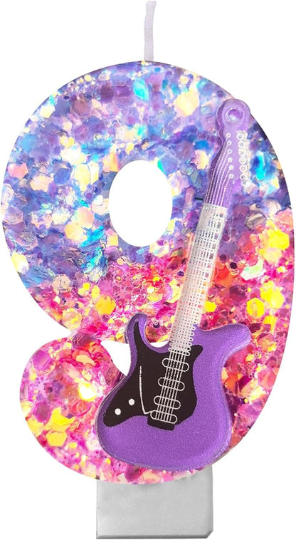 K-Pop Birthday Candle – Purple & Pink Glitter Music Theme Cake Candle with Guitar, Musical Party Decor for Girls, Teens, Kpop Fans (9)