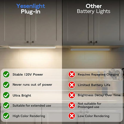 Under Cabinet Lighting Plug in, 12 Inch Linkable Under Cabinet Lights, 3 Color Temps & Dimmable, 1800LM Super Bright LED Light Bar, Under Counter Lights for Kitchen Cabinet, Closet, Shelf, 6 Pack