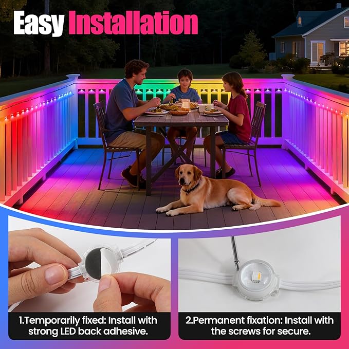 GOESWELL Smart Permanent Outdoor Lights for Patio: IP68 Waterproof Smart Balcony Lights with App & Remote Control - 16ft Garden Fence Light with 25 LED Bulbs for Railing Stair Decor