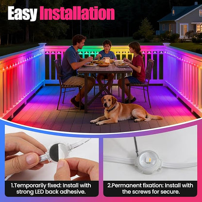 GOESWELL Smart Permanent Outdoor Lights for Patio: IP68 Waterproof Smart Balcony Lights with App & Remote Control - 16ft Garden Fence Light with 25 LED Bulbs for Railing Stair Decor