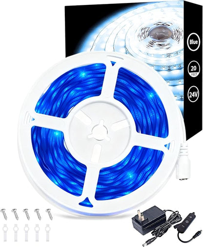 Blue Led Lights Strip Indoor Rope Lights Easy DIY Cuttable Strip Lights for Fish Tank Bar Room Bathroom Living Room Kitchen Ceiling Wall Vanity Mirror Decor