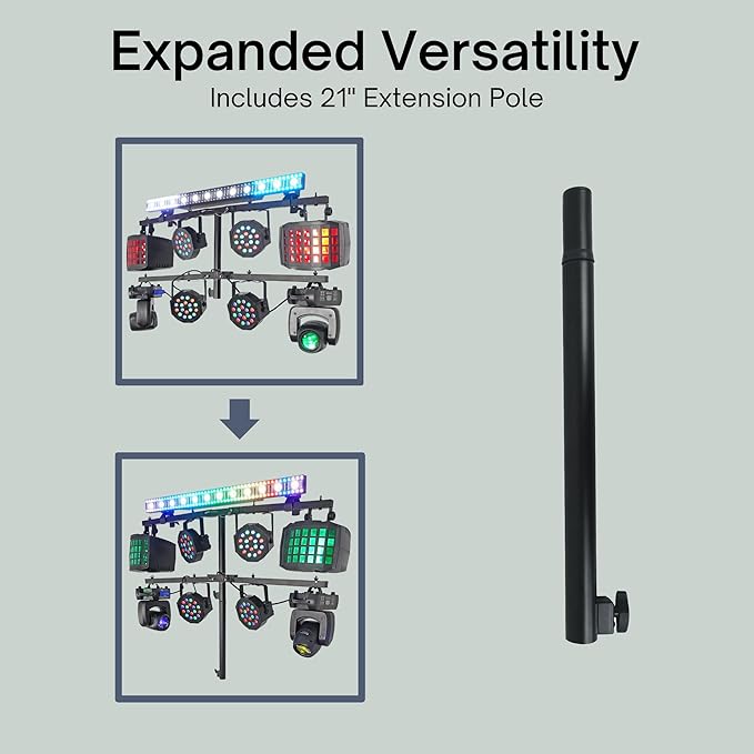 Rockville ACC-T Collapsible Tree Bar Accessory, Heavy-Duty Steel, 8 Mounting Points, 200 lb Load Capacity, 48" Wide, Includes 21" Extension Pole & Travel Bag, Perfect for DJ Lighting & Event Setups