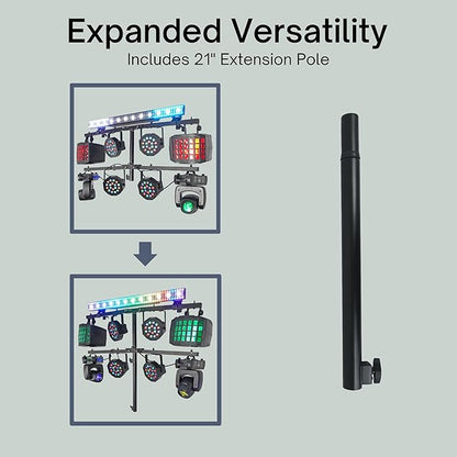 Rockville ACC-T Collapsible Tree Bar Accessory, Heavy-Duty Steel, 8 Mounting Points, 200 lb Load Capacity, 48" Wide, Includes 21" Extension Pole & Travel Bag, Perfect for DJ Lighting & Event Setups