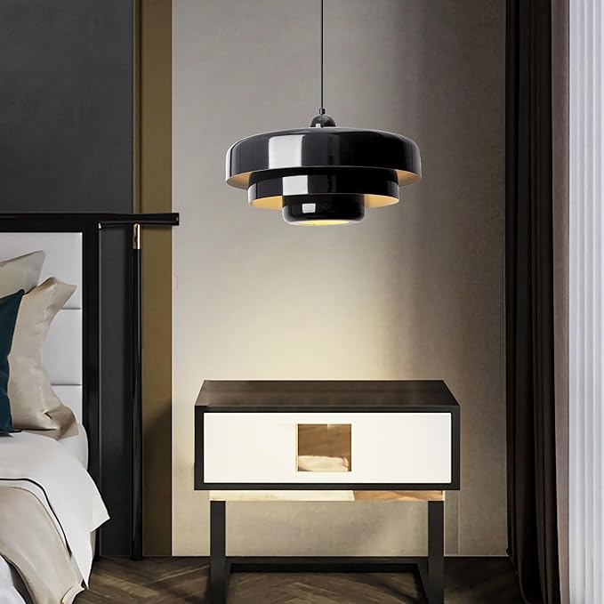 Black Pendant Lights Kitchen Island, Modern Ceiling Pendant Lighting Fixtures Adjustable Hanging Pendant Light 3-Layer Metal Shade Design Vintage Flush Mount Light for Dining Table Living Room Hallway
