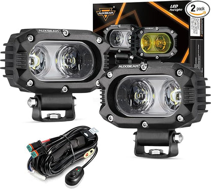 Auxbeam 4 Inch LED Light Pods, 60W Square Offroad Driving Light Super Bright 120° White Broad Flood Beam Pods Light with Off Road Wiring Harness for Wrangler Truck Pickup SUV ATV UTV (2 Pcs)