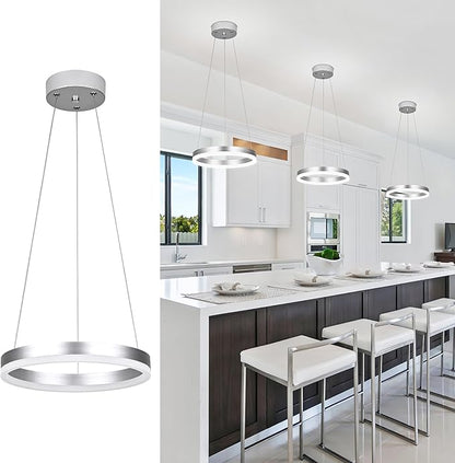 12" Nickel Led Ring Chandelier Ring Modern Led Chandelier 3 Pack Modern Pendant Lights Led Pendant Lights Adjustable Height Light Contemporary Light Fixture for Kitchen Island Dining Room