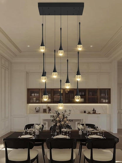 ykolupty Rectangular Chandeliers for Living Room Black Dining Room Lights Fixture Raindrop Pendant Lights Kitchen Island Crystal Chandelier for Staircase Hallway Foyer Entryway