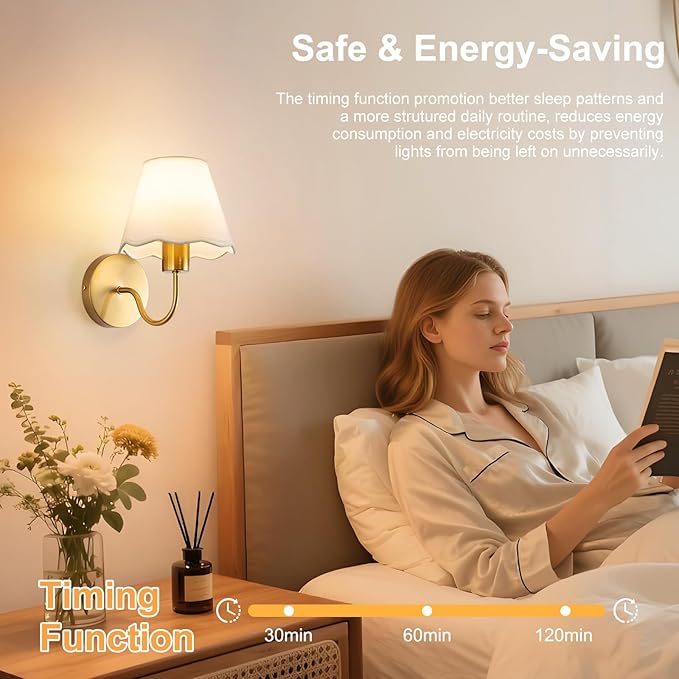 ADISUN Battery Operated Wall Sconce Set of 2, Gold Wall Lamps Rechargeable Bulbs for Living Room, White Rattan Shade, Wireless Wall Lights for Bedroom Living Room Hallway Kitchen(2 Bulbs Included)