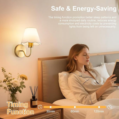 ADISUN Battery Operated Wall Sconce Set of 2, Gold Wall Lamps Rechargeable Bulbs for Living Room, White Rattan Shade, Wireless Wall Lights for Bedroom Living Room Hallway Kitchen(2 Bulbs Included)