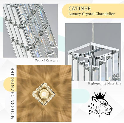 CATINER Chrome Crystal Pendant Light, Mini Hanging Pendant Lighting Fixture with Adjustable Cord, Modern Silver Pendant Light for Kitchen Island, Dining Room, Bedroom, Hallway, E26 Base (1 Pack)