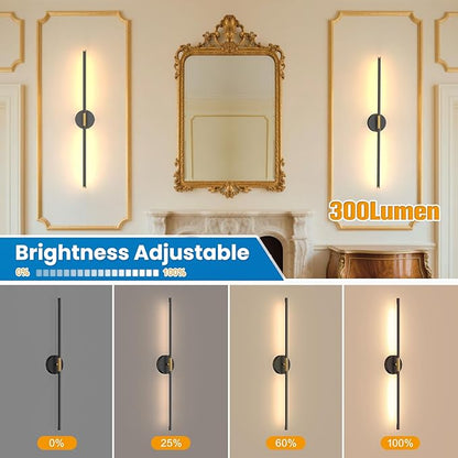 NIORSUN 34 Inch Battery Operated Wall Sconce Set of 2, Black-Gold Round Base Rechargeable Wall Lights with Remote, 3CCT Dimmable Wireless Wall Sconces for Living Room Bedroom Hallway