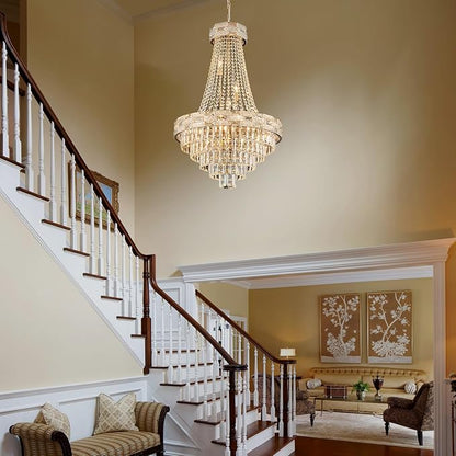 12-Light Gold Crystal Chandeliers,Empire Chandelier Light Fixture Modern High Ceiling Hanging Chandelier for Entryway,Foyer,Staircase,Hallway,Living Room(H36 x D23.2)