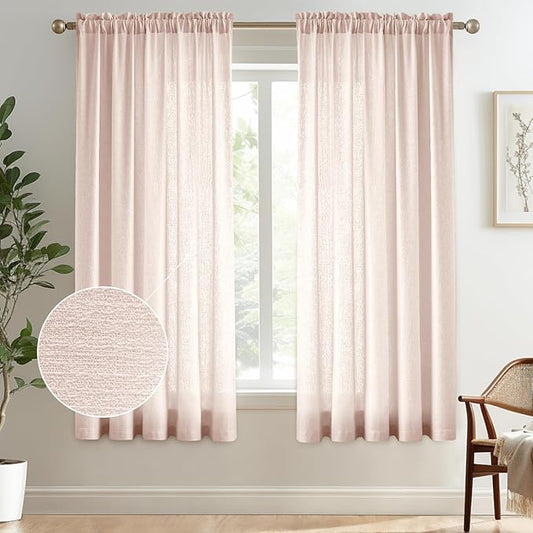 Melodieux Semi Sheer Curtains for Living Room - 72 Inches Long for Bedroom, Rod Poacket, Linen Look Shiny Sheer Drapes, Light Filtering Decovative Curtains, 52" W x 72" L, 2 Panels