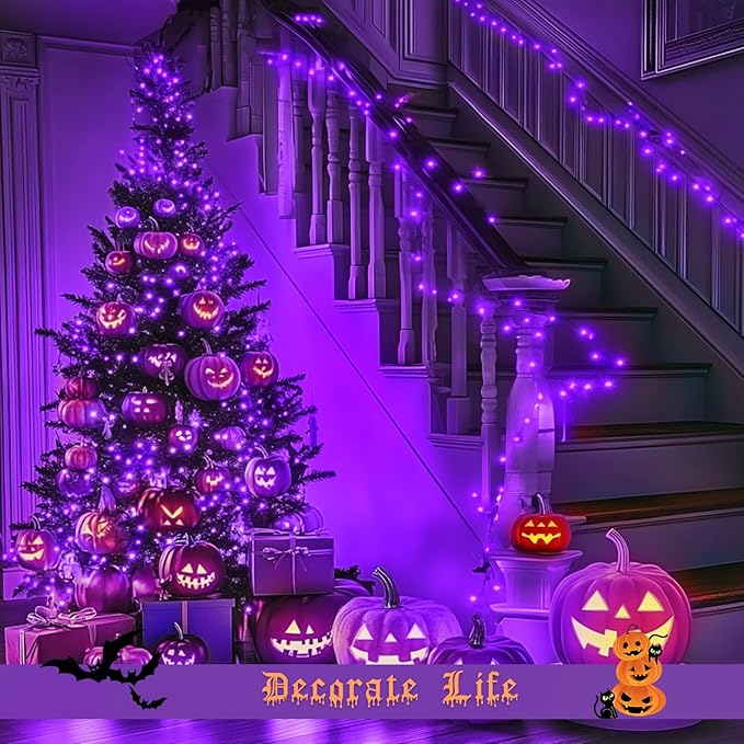 JMEXSUSS 200 LED Purple Fairy Lights Plug in, 8 Modes Purple Halloween Lights Indoor Outdoor with Wheel, 66 ft Remote Control Christmas String Lights for Halloween Thanksgiving Christmas Party Gift