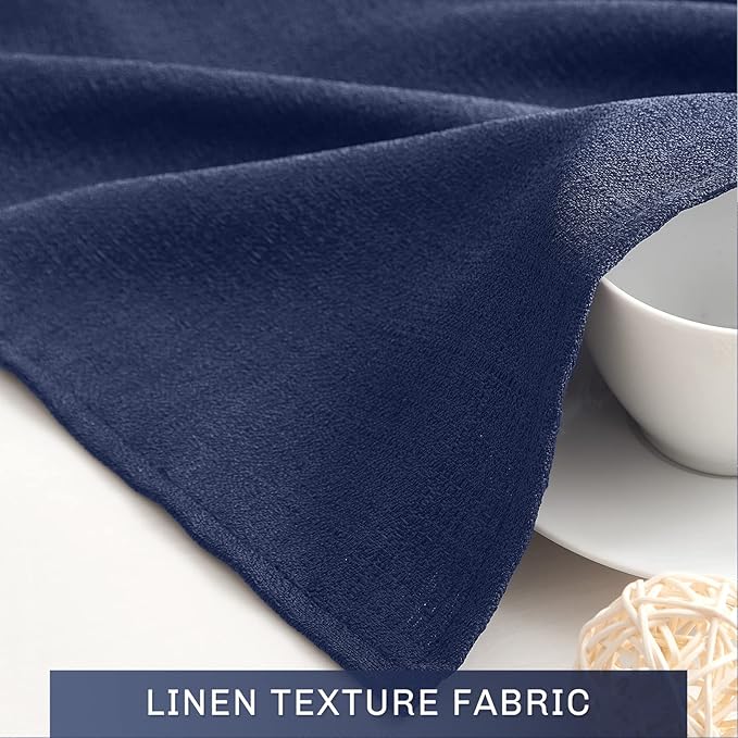 Melodieux Navy Semi Sheer Curtain Valance for Kitchen Cafe Small Windows Linen Look Rod Pocket, 52 by 18 Inch, 1 Panel