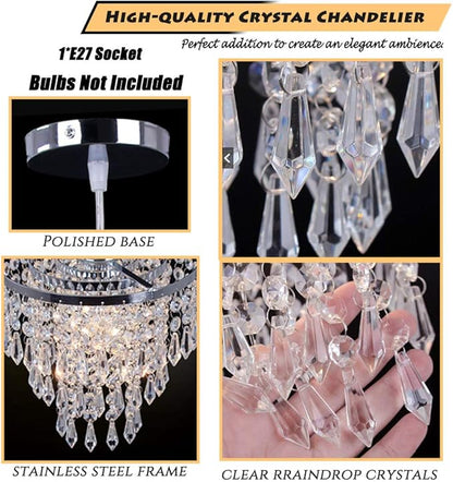 FRIXCHUR Mini Crystal Chandelier Lighting Fixture Flush Mount Ceiling Light Shade Chrome Lampshade Crystal Pendant Light for Hallway Girls Room Closet Dining Room Bathroom E26