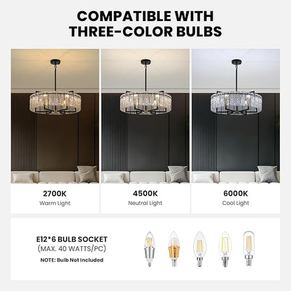 23.62" Gold Water Ripple Glass Chandeliers, 6-Light Modern Round Chandelier, Luxury Drum Chandelier Lighting Fixtures for Living Room Dining Room Kitchen Bedroom Foyer Hotel