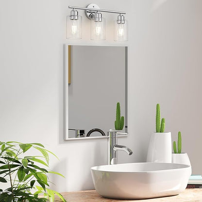 Bathroom Vanity Light Fixtures Polished Chrome Bathroom Lighting Fixture, 3 Lights Bathroom Light Fixture Over Mirror, Modern Black Vanity Light, Wall Sconces with Glass Shades