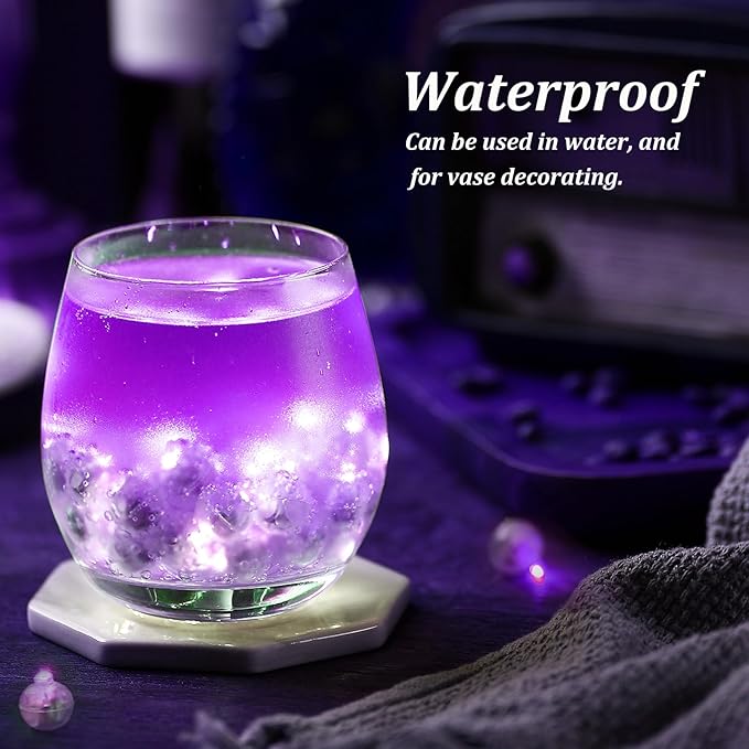50PCs Mini Led Lights with Hook, Waterproof Round Tiny Led Light for Party Decorations Neon Party Light，Purple-Blinking Lights