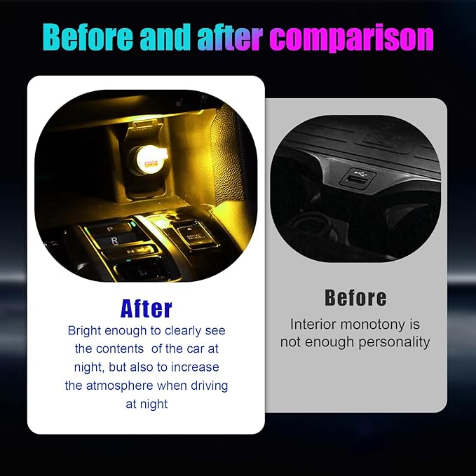 4 PCS USB LED Car Interior Atmosphere Lamp, Portable Mini LED Night Light, Plug-in USB Interface Trunk Ambient Lighting Kit, Universal Interior Car Accessories (Yellow)