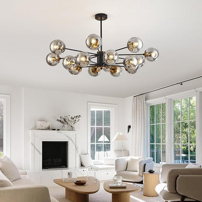 DDLLDESHI 16 Light Chandelier Sputnik Ceiling Light Fixture with Glass Globe Bubble Black Chandeliers for Dining Room Bedroom Kitchen Office Living Room Light Fixture（41" Art Deco Modern Chandelier）