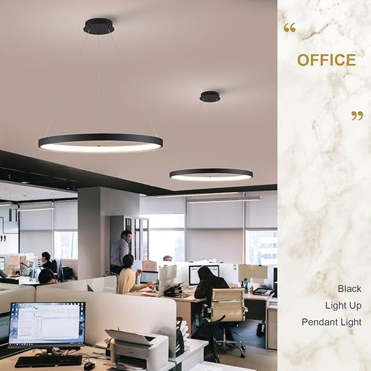 Modern LED Pendant Light Black Ring Chandelier 24" Dimmable Flush Mount Pendant Chandelier for Dinning Room Office Kitchen Living Room,3000-6500K