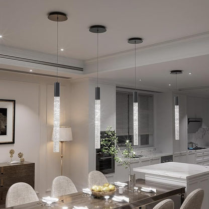 Modern Black Crystal Column Pendant Light Kitchen Island Dimmable LED Lighting Adjustable Hanging Pendant Lighting