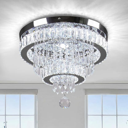 16" Crystal Chandeliers LED Crystal Ceiling Light Fixtures Flush Mount Ceiling Light Modern Chandelier Lights for Living Room Bedrooms Dining Room (6500K Cool White)
