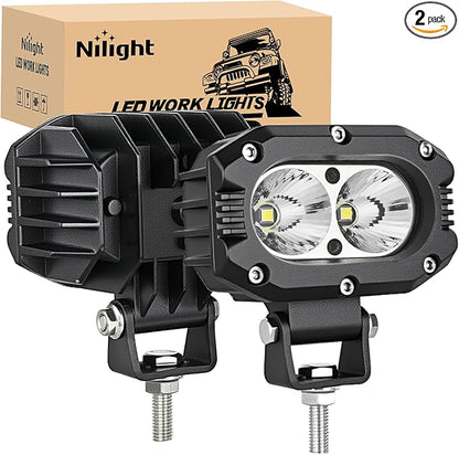 Nilight LED Pod Light 24W 4 Inch 2PCS White Flood Beam Driving Lights LED Pods IP67 Waterproof Auxiliary Offroad Lighting for Truck Tractor SUV ATV UTV Golf Cart Boat Motorcycle Dirt Bike