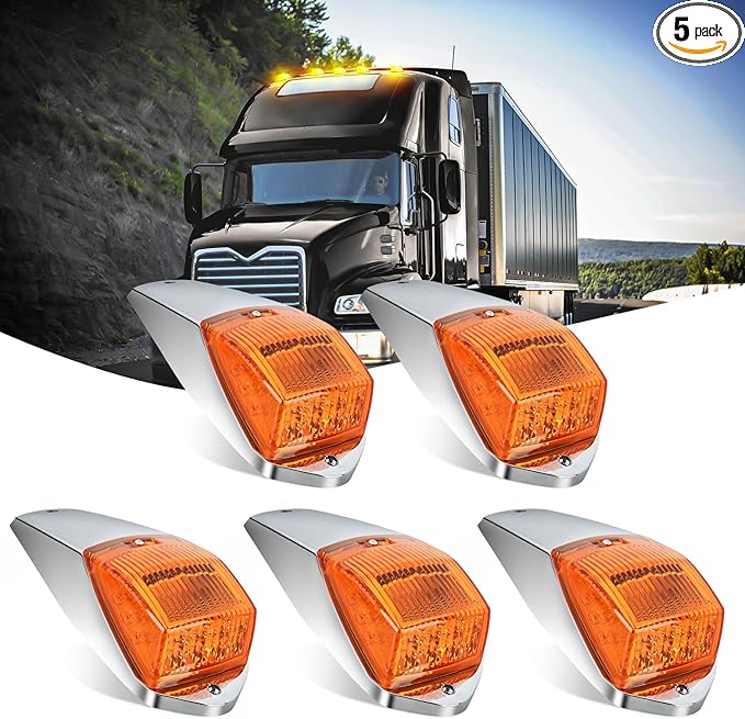 Nilight Cab Roof Marker Light 5 PCS 17 LED Amber Top Clearance Lights Waterproof Surface Mount Compatible with Mack Kenworth Freightliner International ProStar/Lonestar